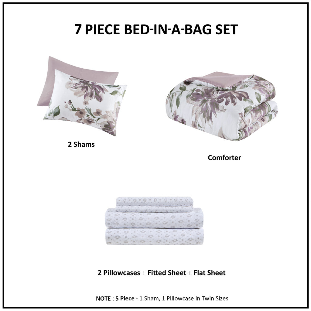 Queen Floral Comforter Set with Bed Sheets