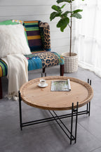 Farmhouse Round Wooden Coffee Table with Metal Legs