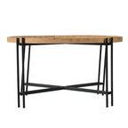 Farmhouse Round Wooden Coffee Table with Metal Legs