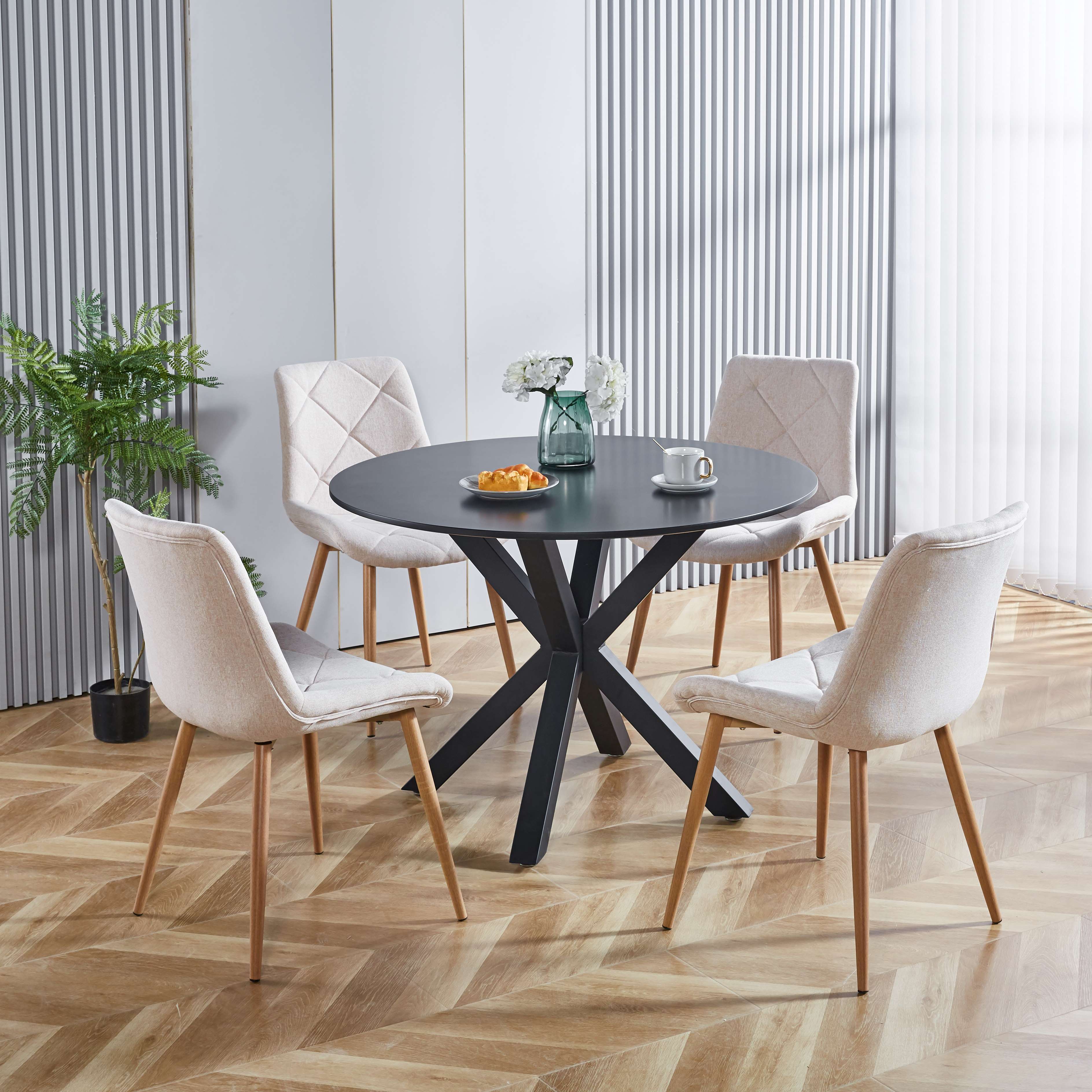 42.1" Black Mid-Century Dining Table for 4-6 People