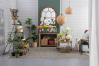 Farmhouse Round Wooden Coffee Table with Metal Legs