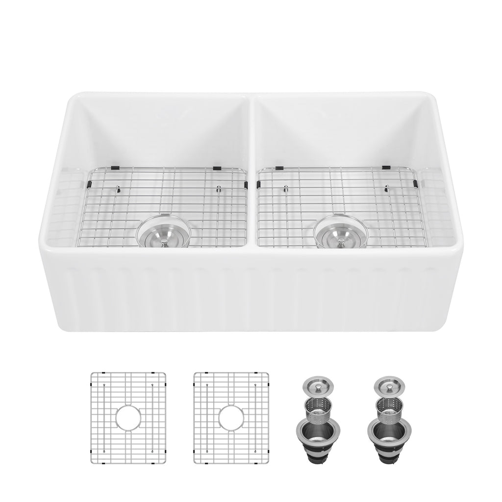 White Farmhouse Sink - 33 x 20 x 10 Inch