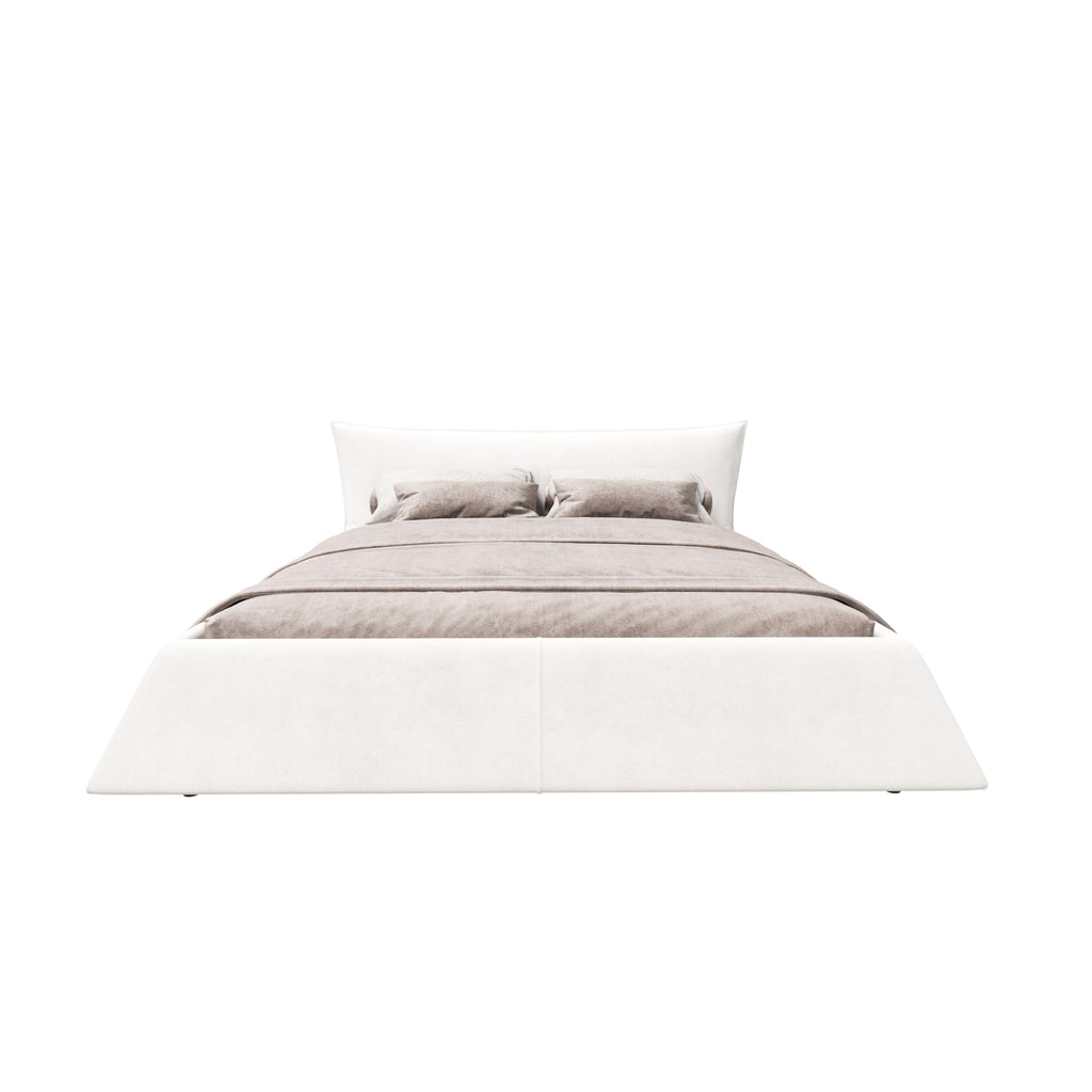 Queen Size Upholstered Platform Bed with Velvet Headboard