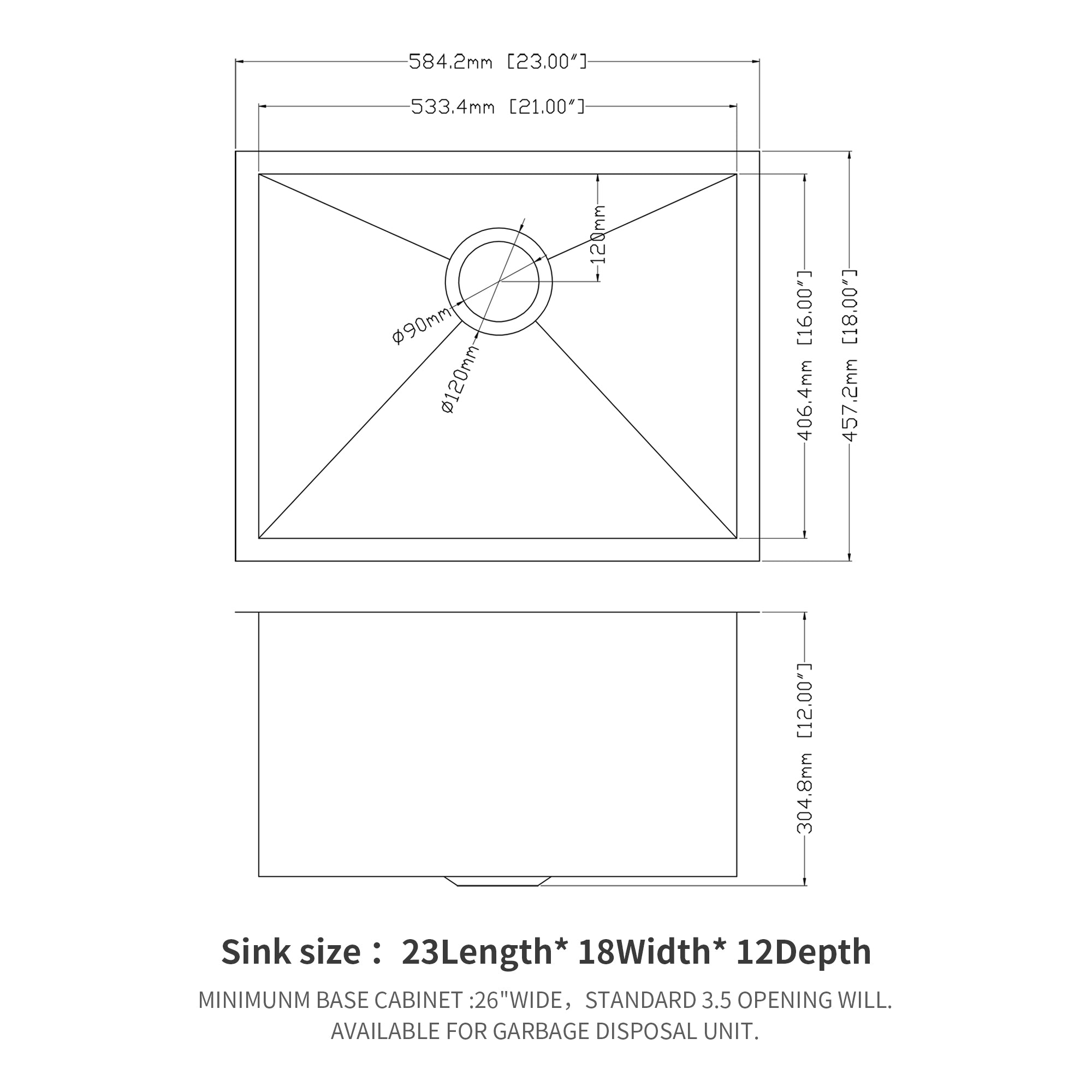 Laundry Sink 23 Inch - Undermount Utility Sink