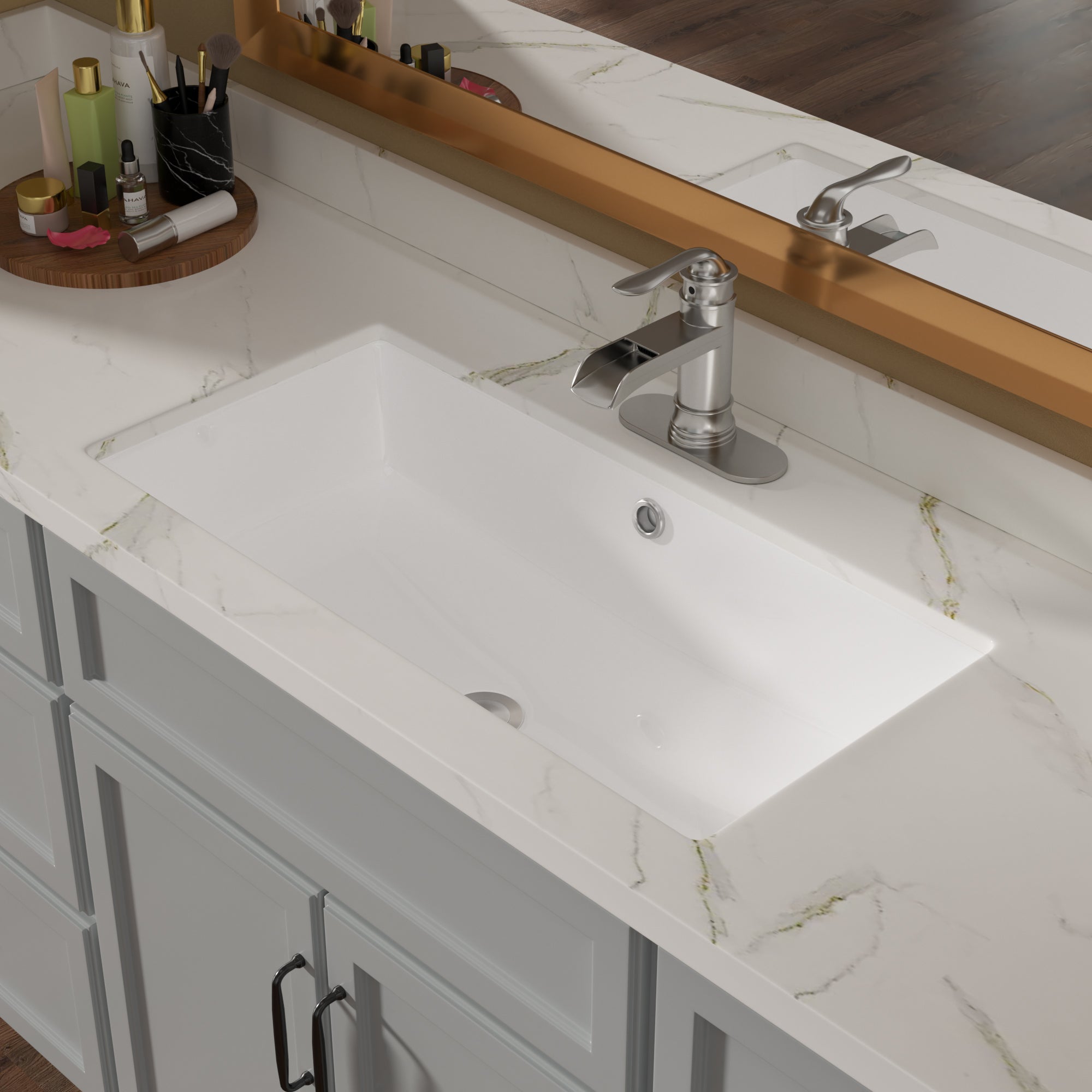28"x14" White Ceramic Rectangular Undermount Bathroom Sink