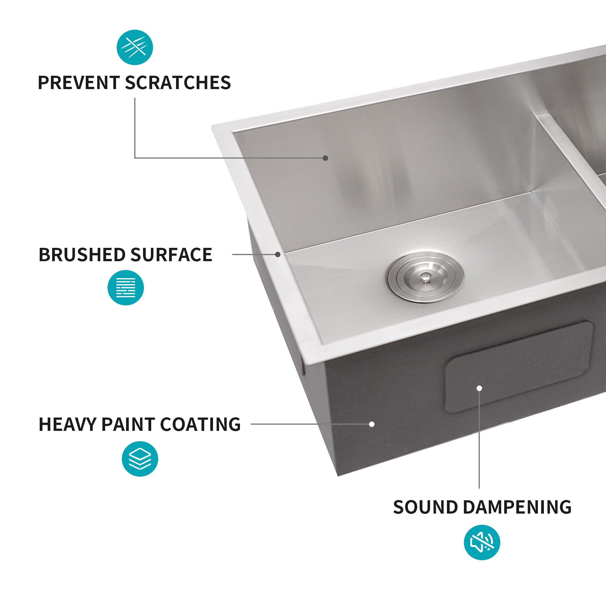 33"x19" Undermount Double Bowl Kitchen Sink