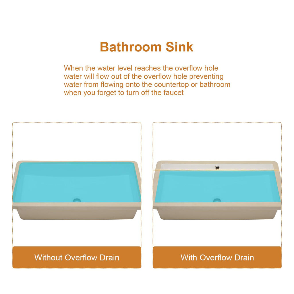 28"x14" White Ceramic Rectangular Undermount Bathroom Sink
