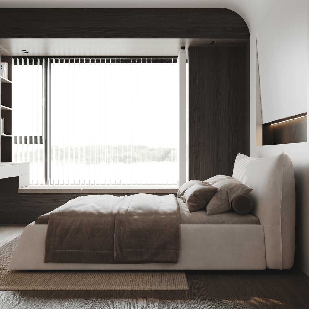 King Size Upholstered Platform Bed with Velvet Headboard