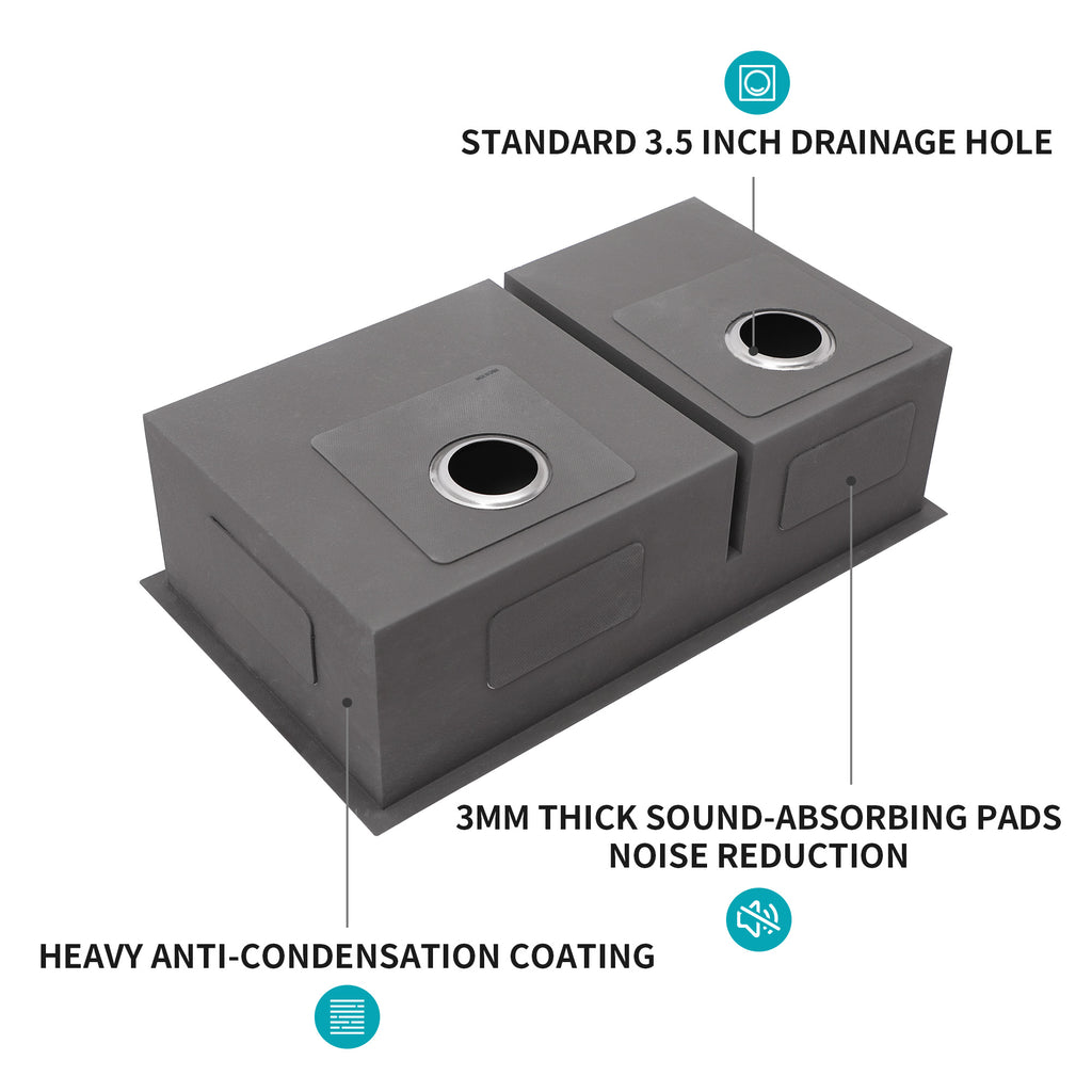 33"x19" Undermount Double Bowl Kitchen Sink