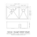 33"x19" Undermount Double Bowl Kitchen Sink
