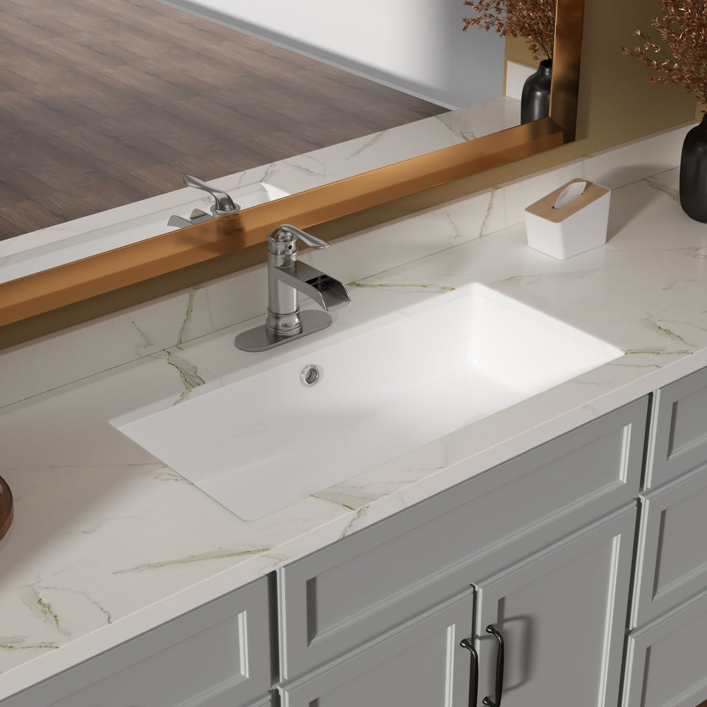 28"x14" White Ceramic Rectangular Undermount Bathroom Sink