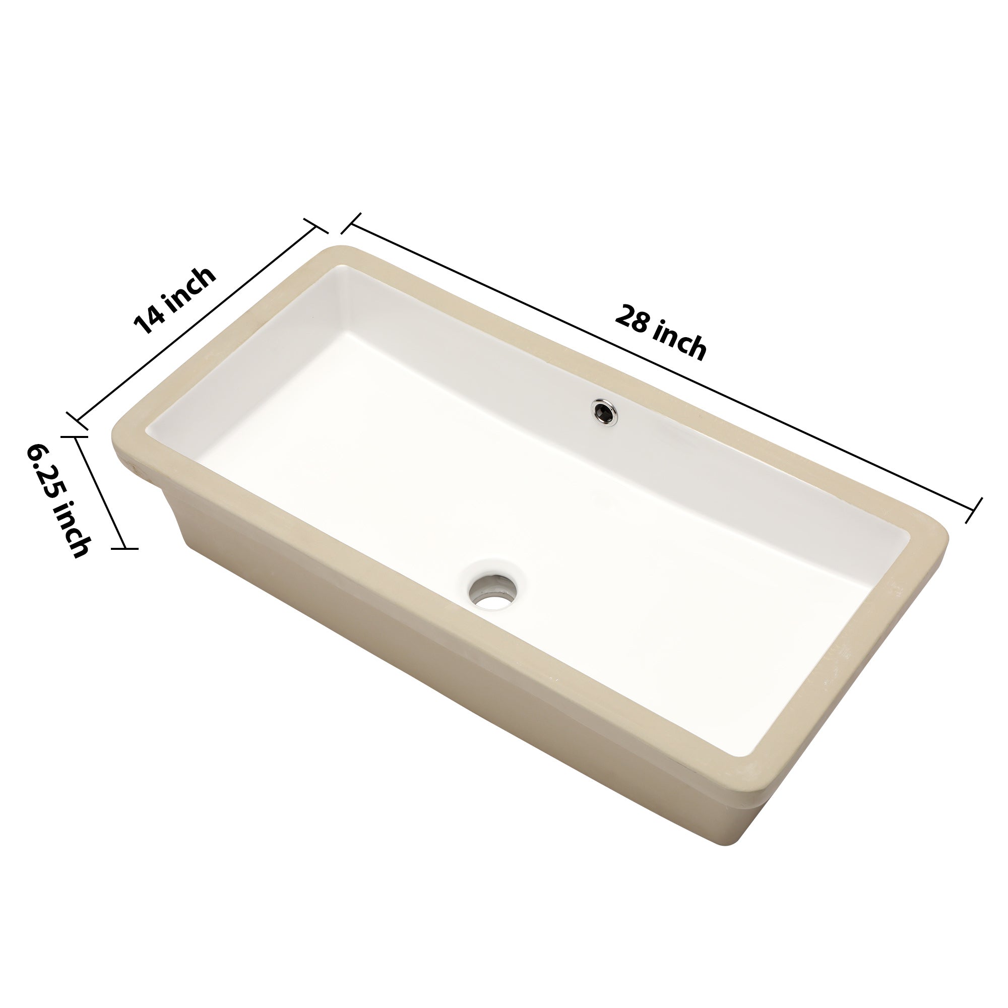 28"x14" White Ceramic Rectangular Undermount Bathroom Sink