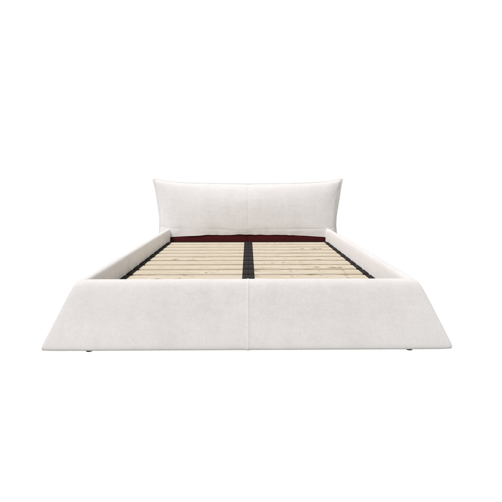 Queen Size Upholstered Platform Bed with Velvet Headboard