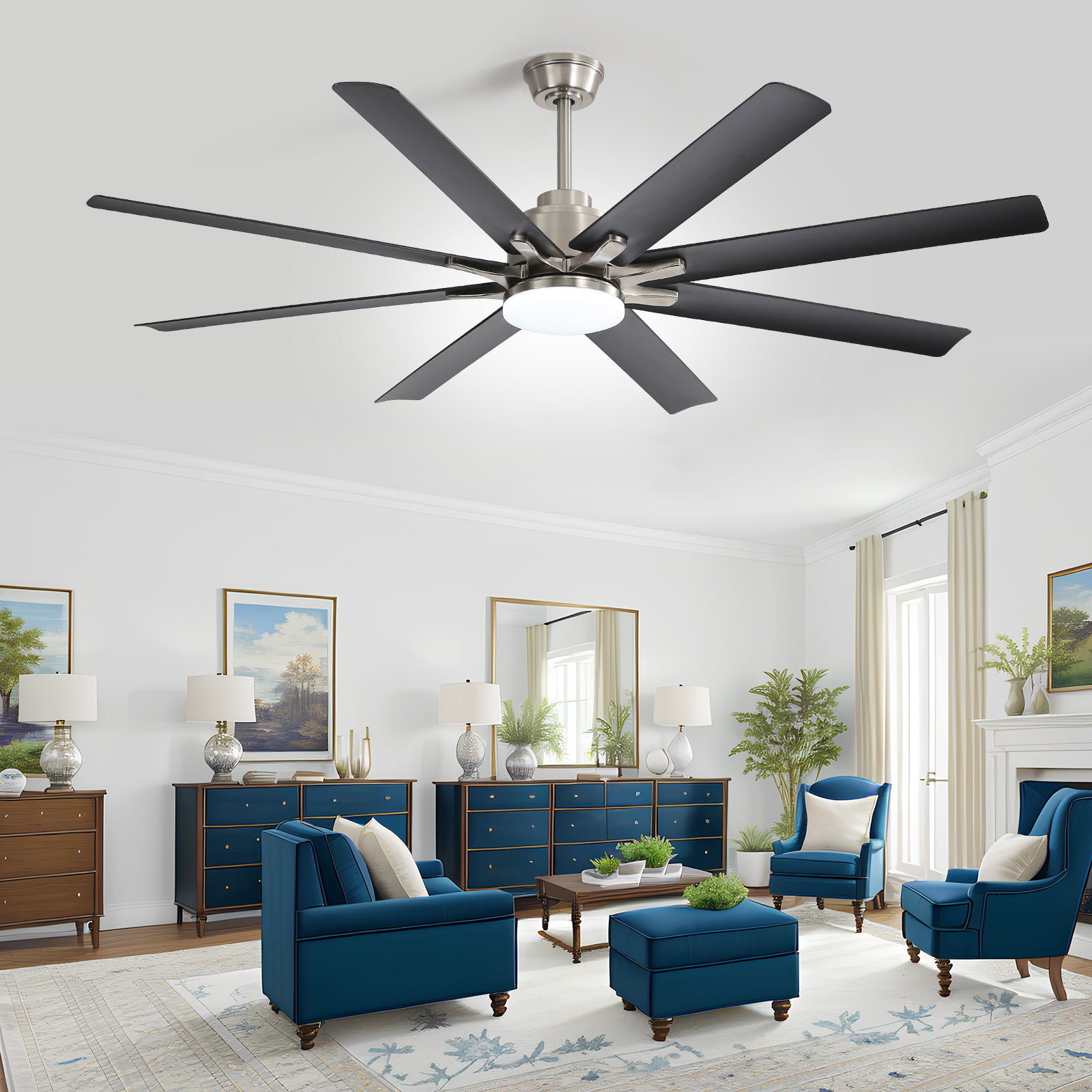 66 Inch Large Ceiling Fan With Dimmable Led Light