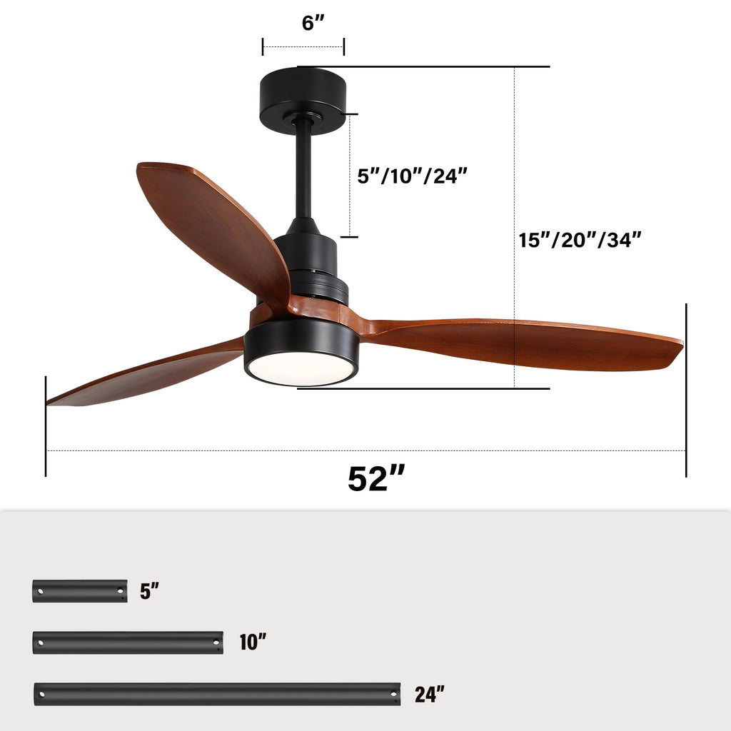 52 Inch Wooden Ceiling Fan With 3 Solid Wood Blades