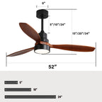52 Inch Wooden Ceiling Fan With 3 Solid Wood Blades
