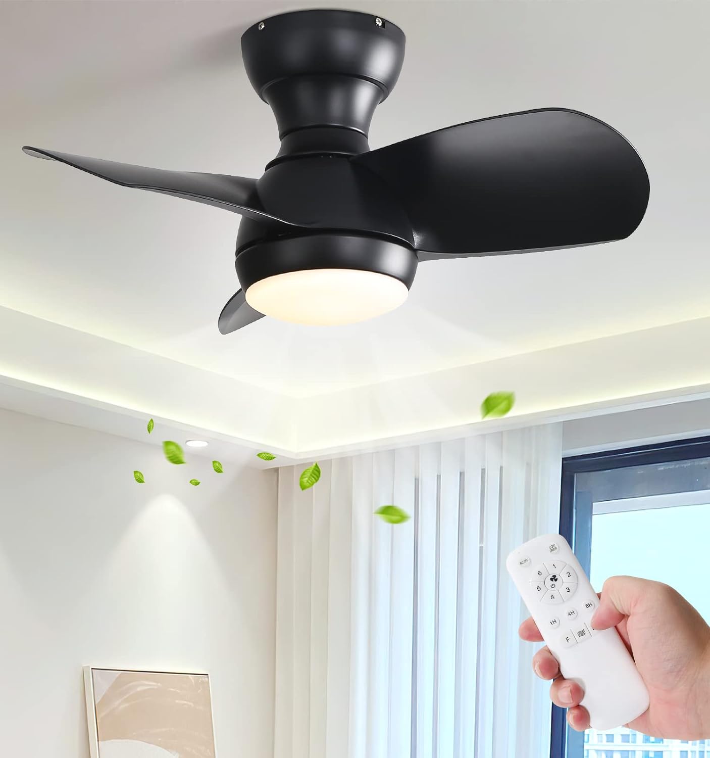 23 Inch Bedroom Ceiling Fan With Remote Control DC Motor