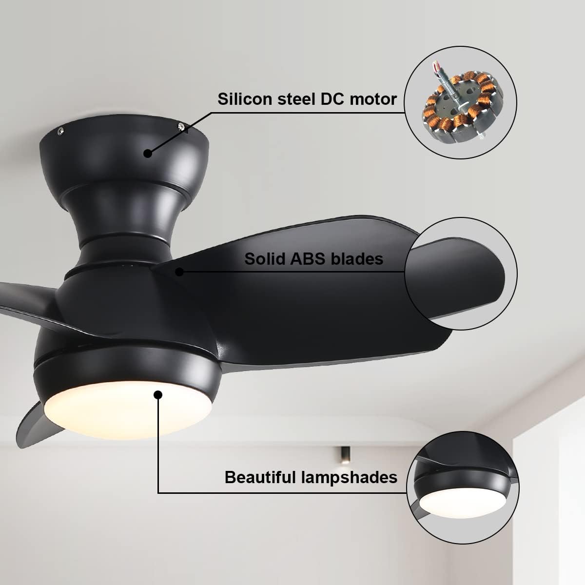 23 Inch Bedroom Ceiling Fan With Remote Control DC Motor
