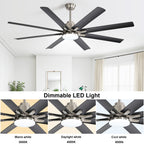 66 Inch Large Ceiling Fan With Dimmable Led Light