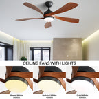 52 Inch Indoor Ceiling Fan With 3 Color Dimmable 5 ABS Blades Remote Control Reversible DC Motor