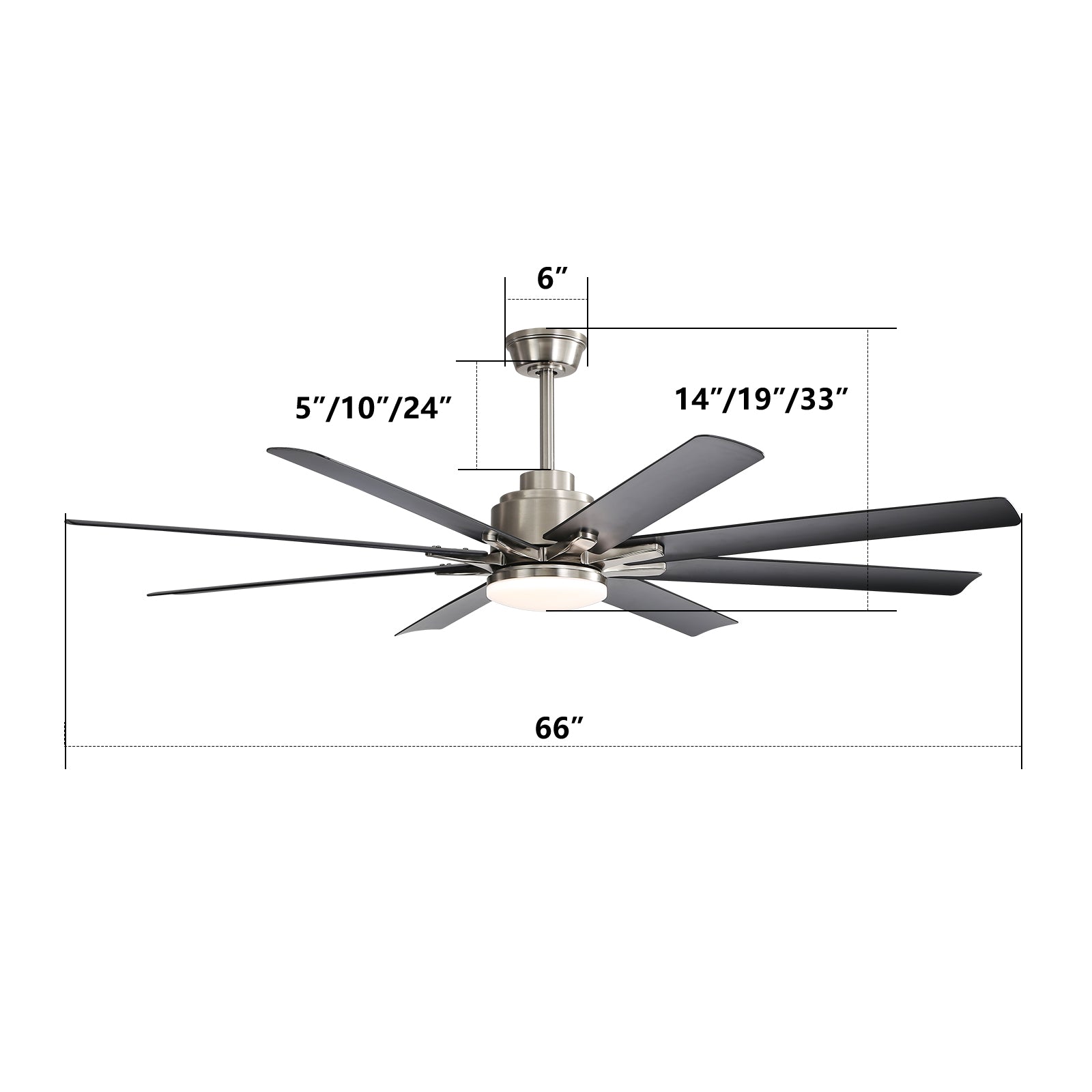 66 Inch Large Ceiling Fan With Dimmable Led Light