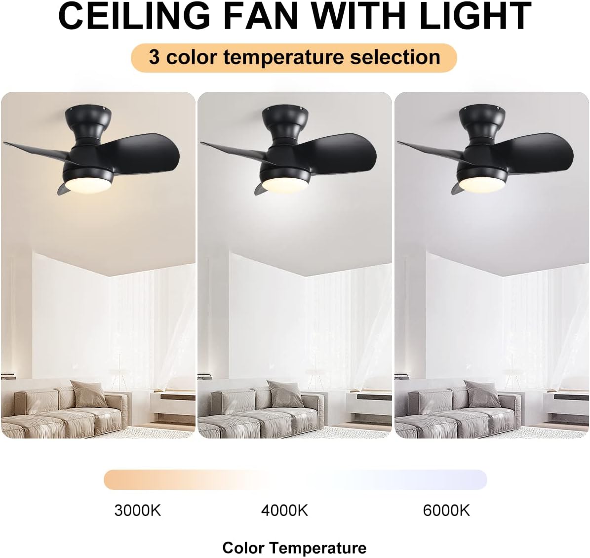 23 Inch Bedroom Ceiling Fan With Remote Control DC Motor