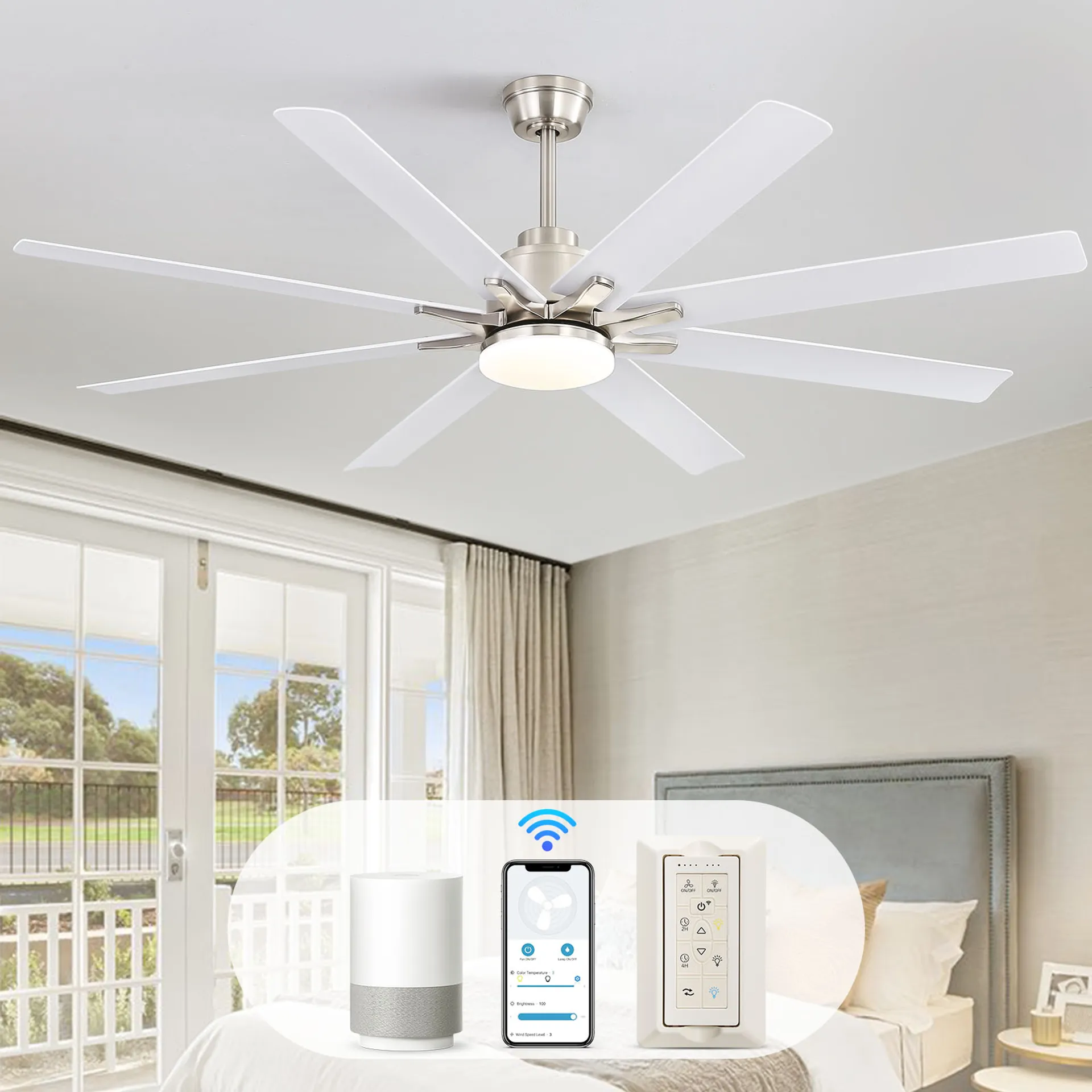 66 Inch Modern Ceiling Fan With Dimmable LED Light