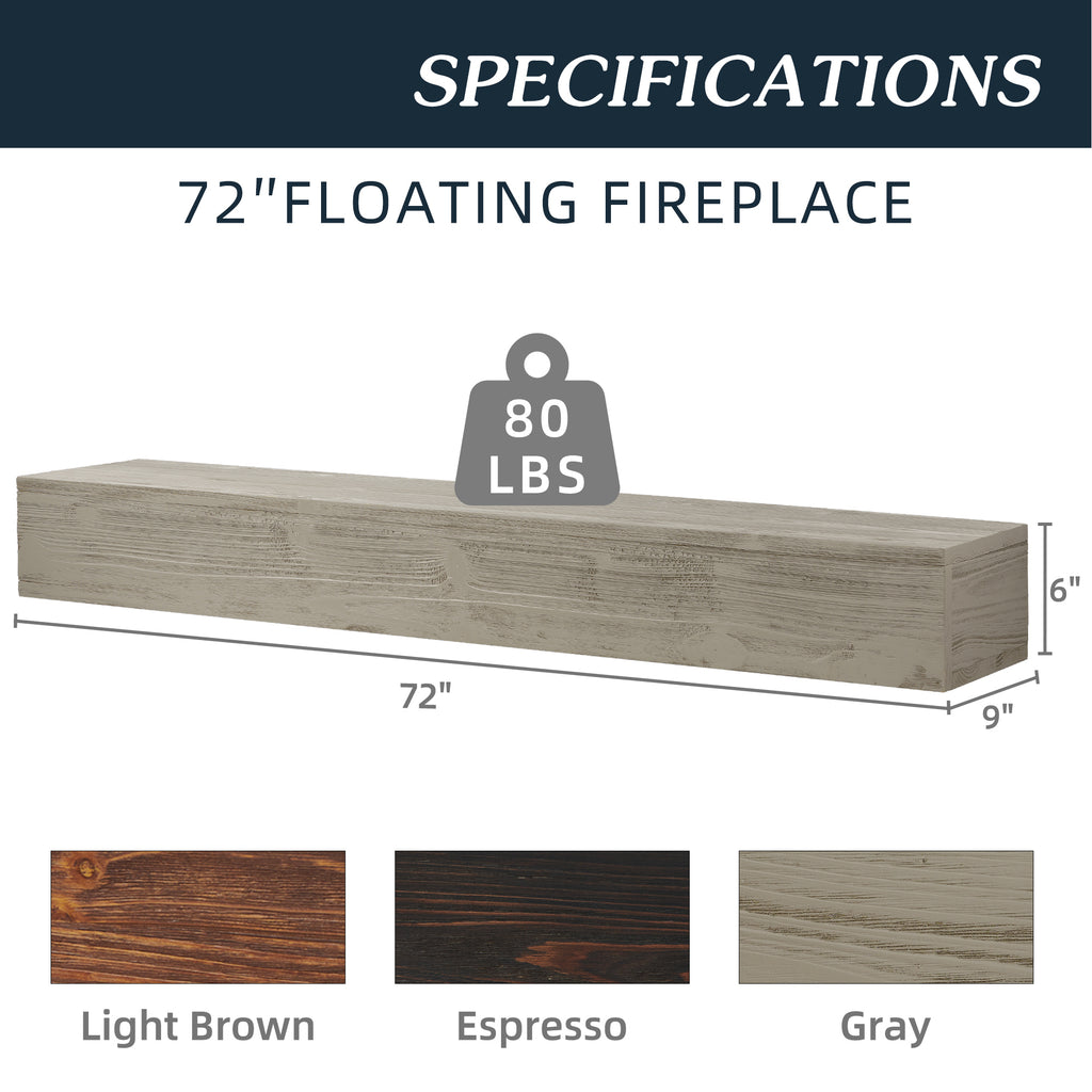 72" Rustic Wood Fireplace Mantel