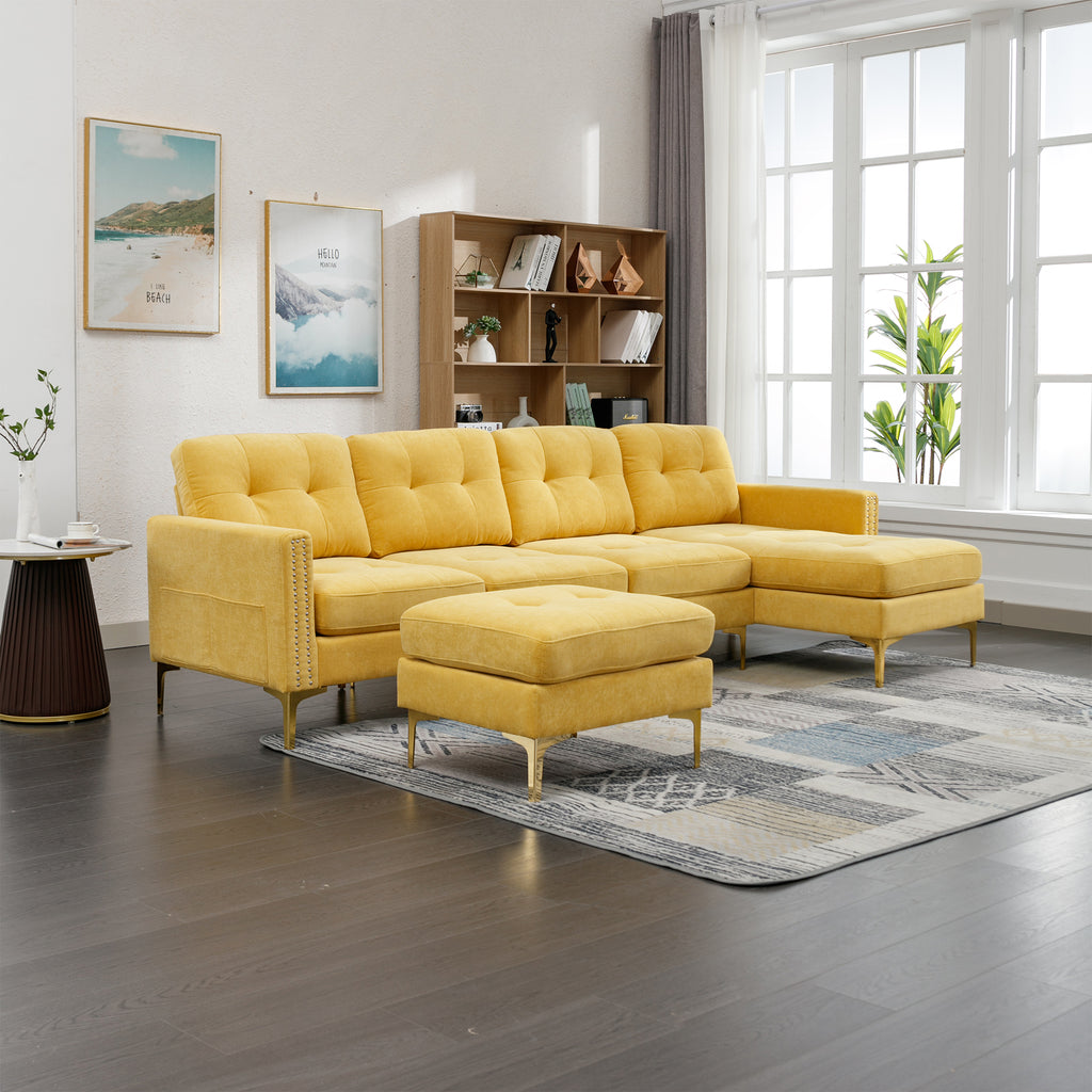 110" L-Shape Convertible Sectional Sofa with Movable Ottoman