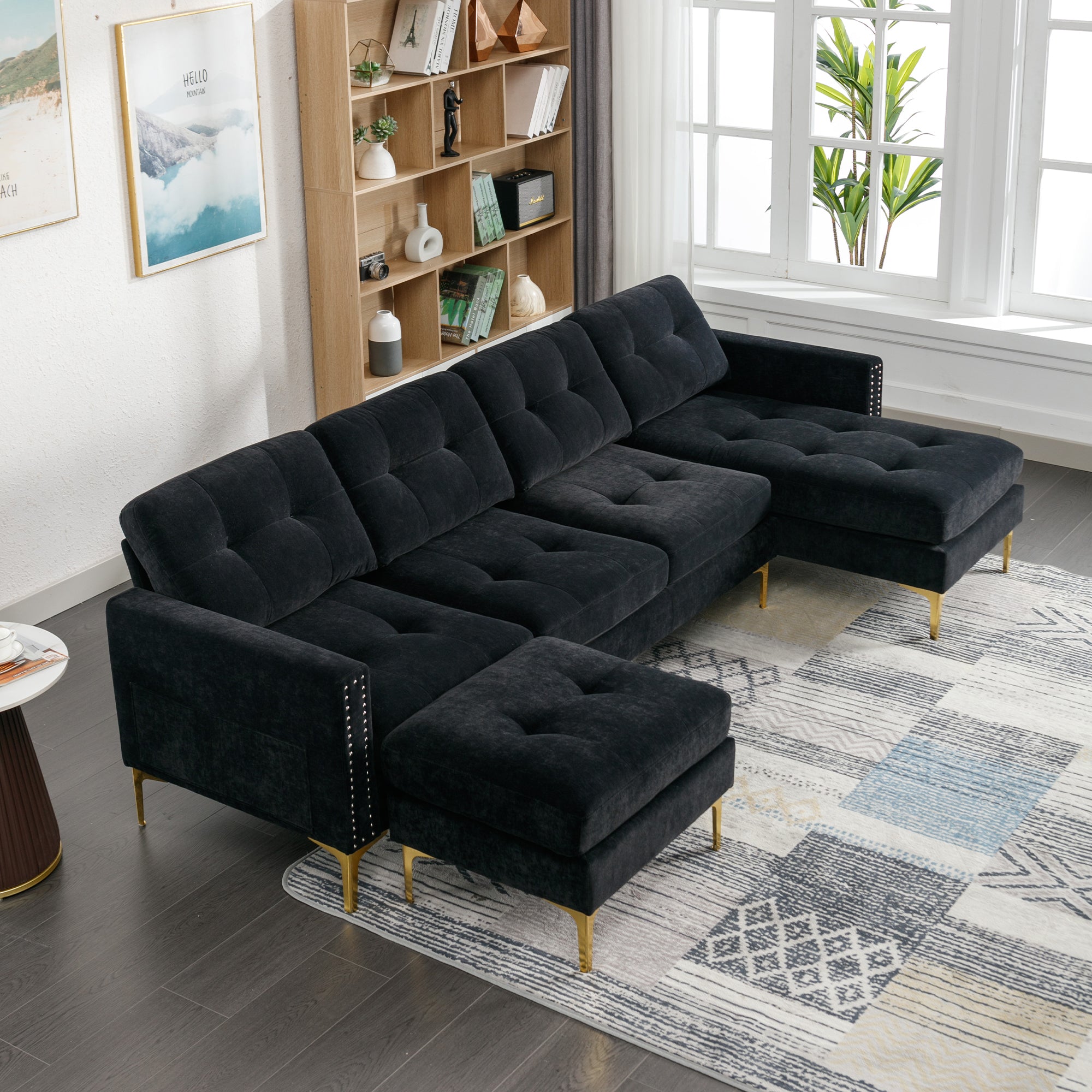 110.6" L-Shape Convertible Sectional Sofa Couch with Movable Ottoman