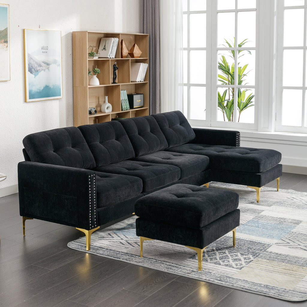 110.6" L-Shape Convertible Sectional Sofa Couch with Movable Ottoman
