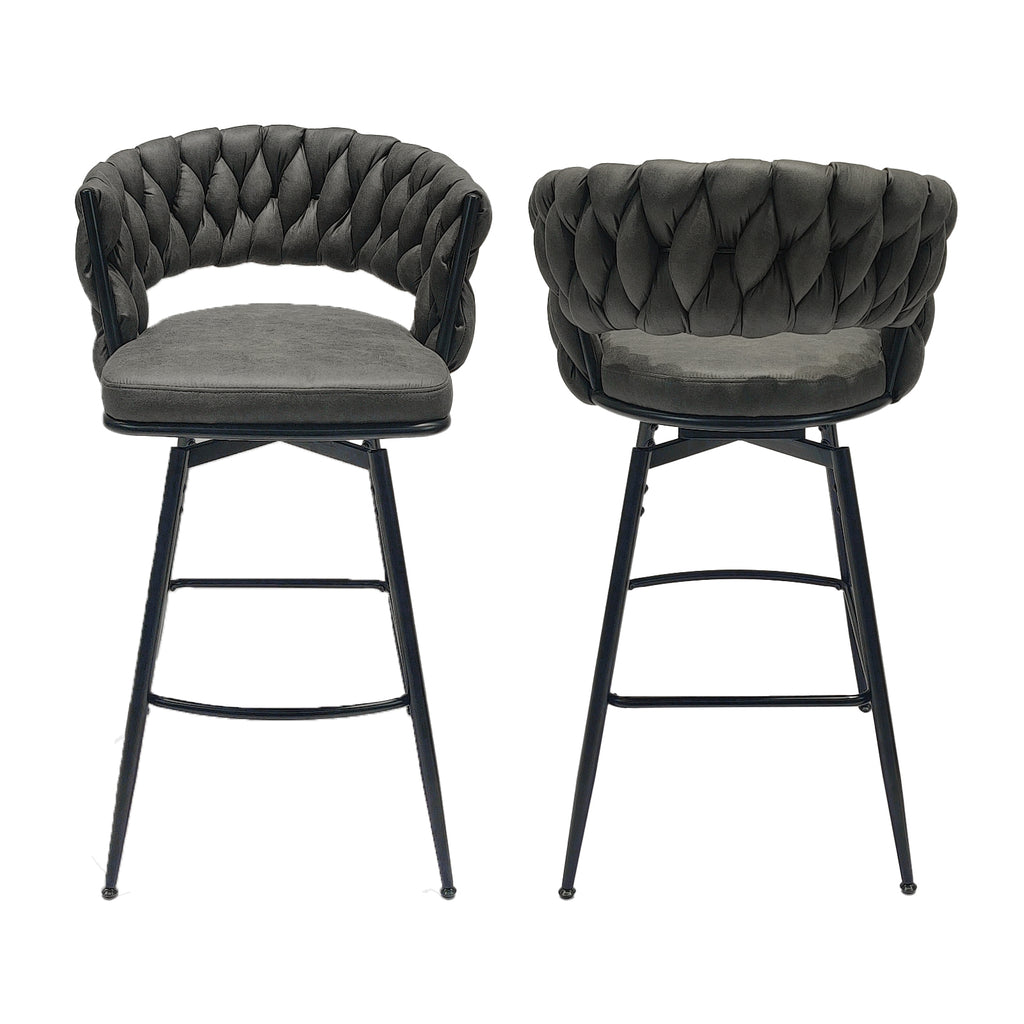 28" Technical Leather Woven Bar Stool Set of 2