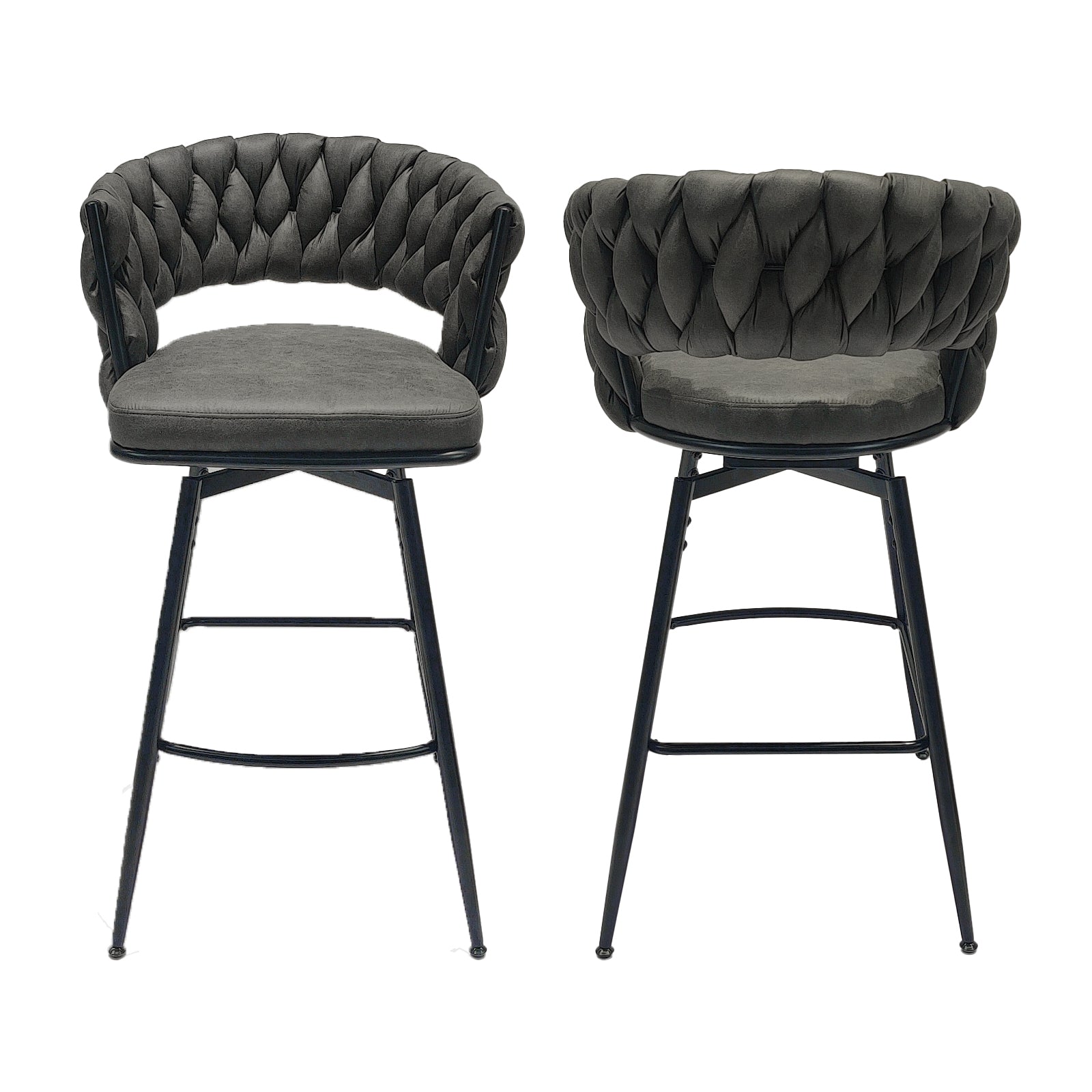 28" Technical Leather Woven Bar Stool Set of 2