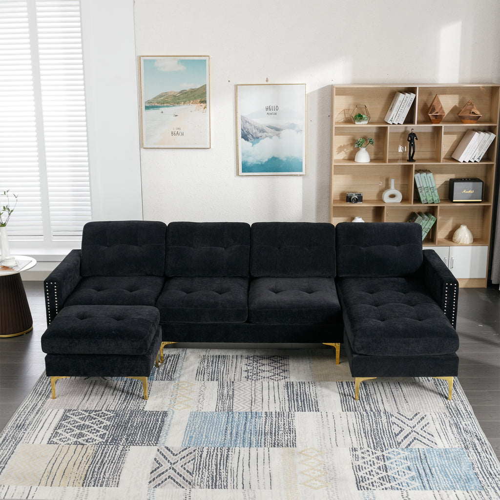 110.6" L-Shape Convertible Sectional Sofa Couch with Movable Ottoman