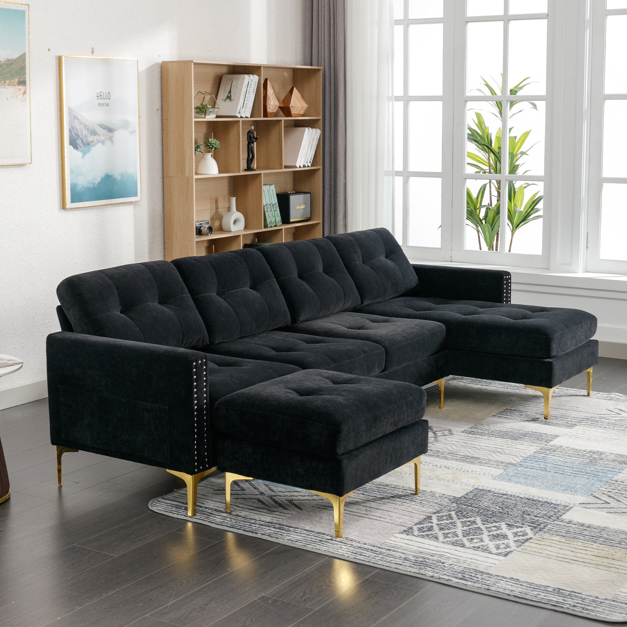 110.6" L-Shape Convertible Sectional Sofa Couch with Movable Ottoman