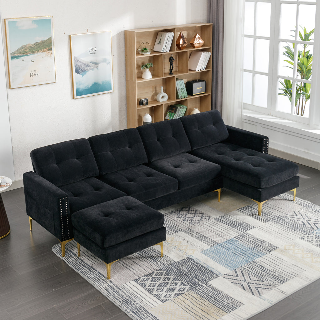 110.6" L-Shape Convertible Sectional Sofa Couch with Movable Ottoman