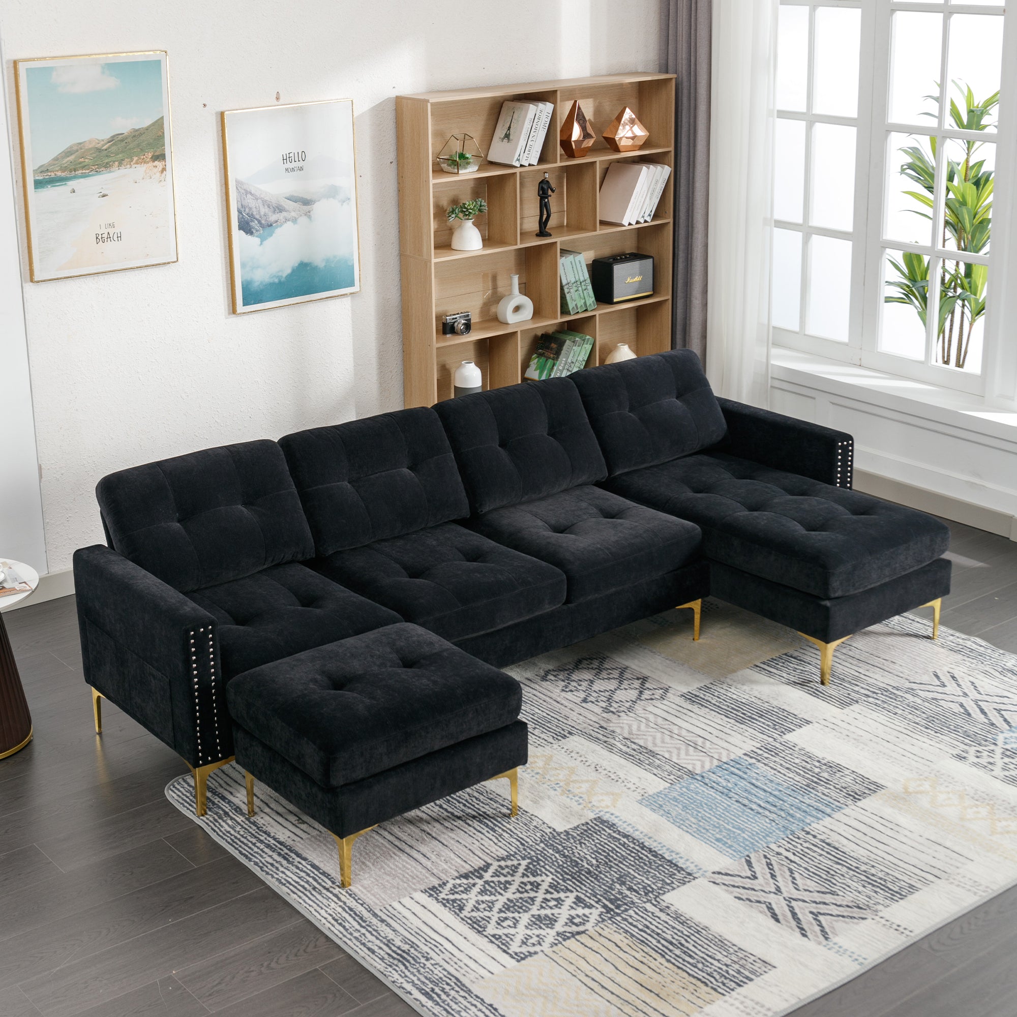 110.6" L-Shape Convertible Sectional Sofa Couch with Movable Ottoman