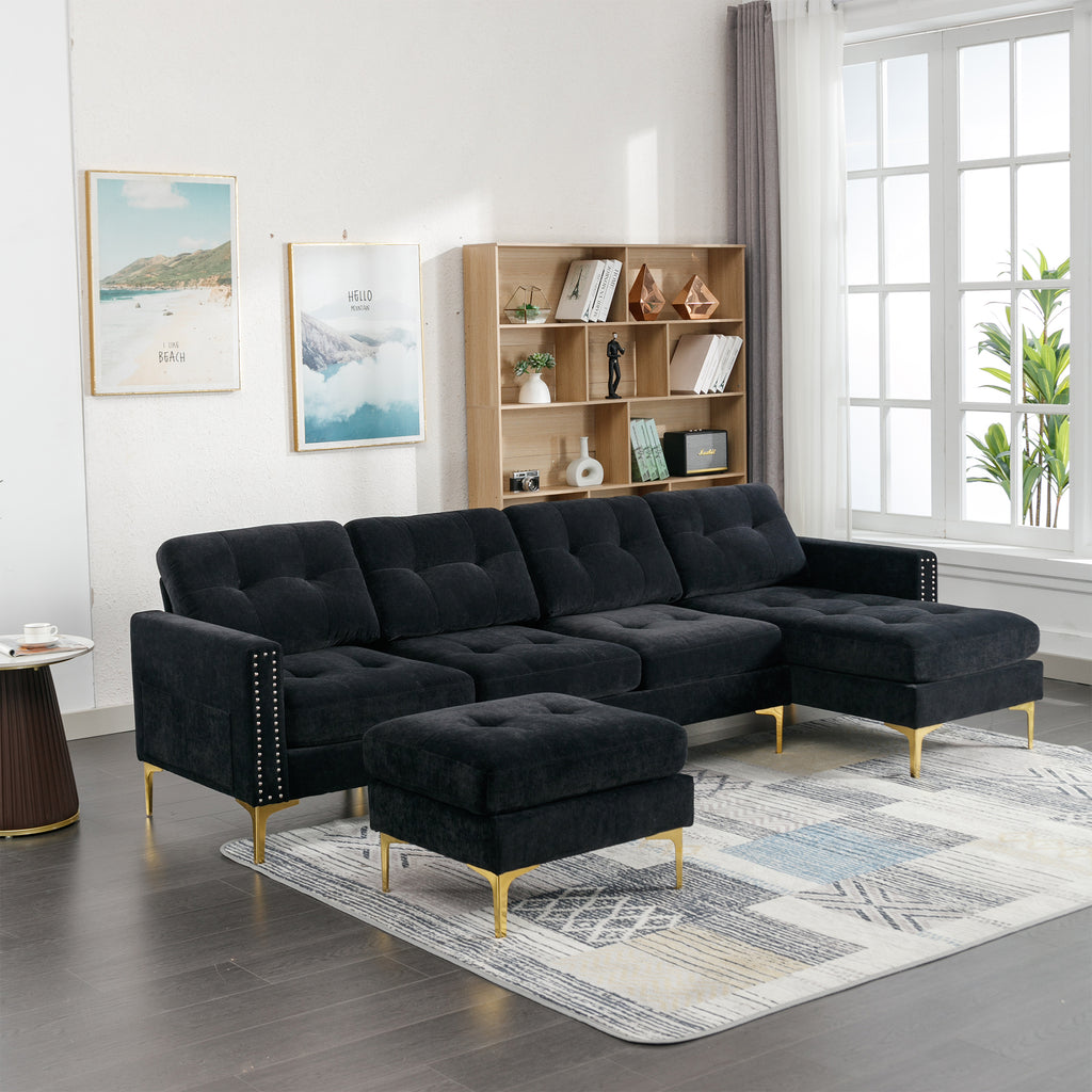 110.6" L-Shape Convertible Sectional Sofa Couch with Movable Ottoman