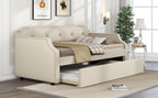 Upholstered Daybed with Trundle, Wood Slat Support, Twin