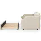 Upholstered Daybed with Trundle, Wood Slat Support, Twin