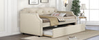 Upholstered Daybed with Trundle, Wood Slat Support, Twin