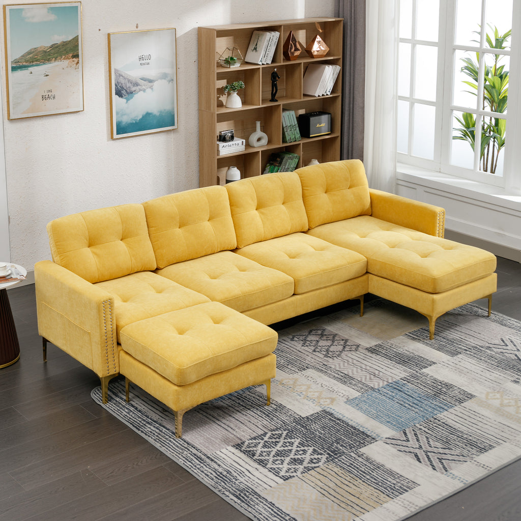 110" L-Shape Convertible Sectional Sofa with Movable Ottoman