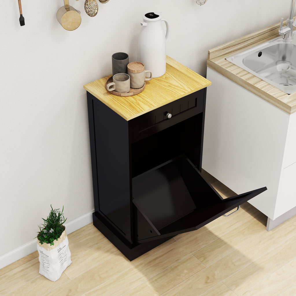 One Drawer and One-Compartment Tilt-Out Trash Cabinet - Black