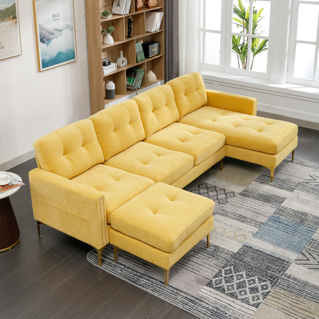 110" L-Shape Convertible Sectional Sofa with Movable Ottoman