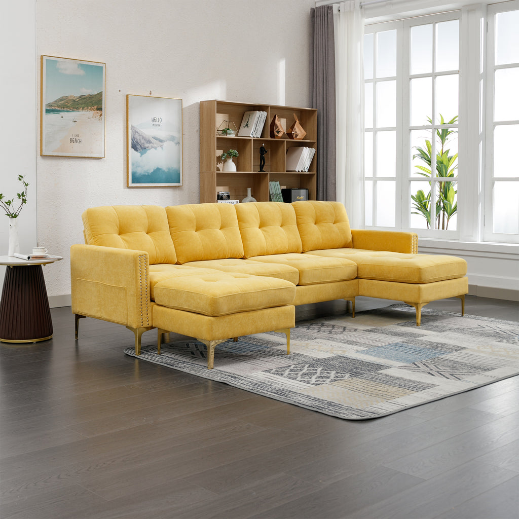 110" L-Shape Convertible Sectional Sofa with Movable Ottoman