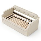 Upholstered Daybed with Trundle, Wood Slat Support, Twin
