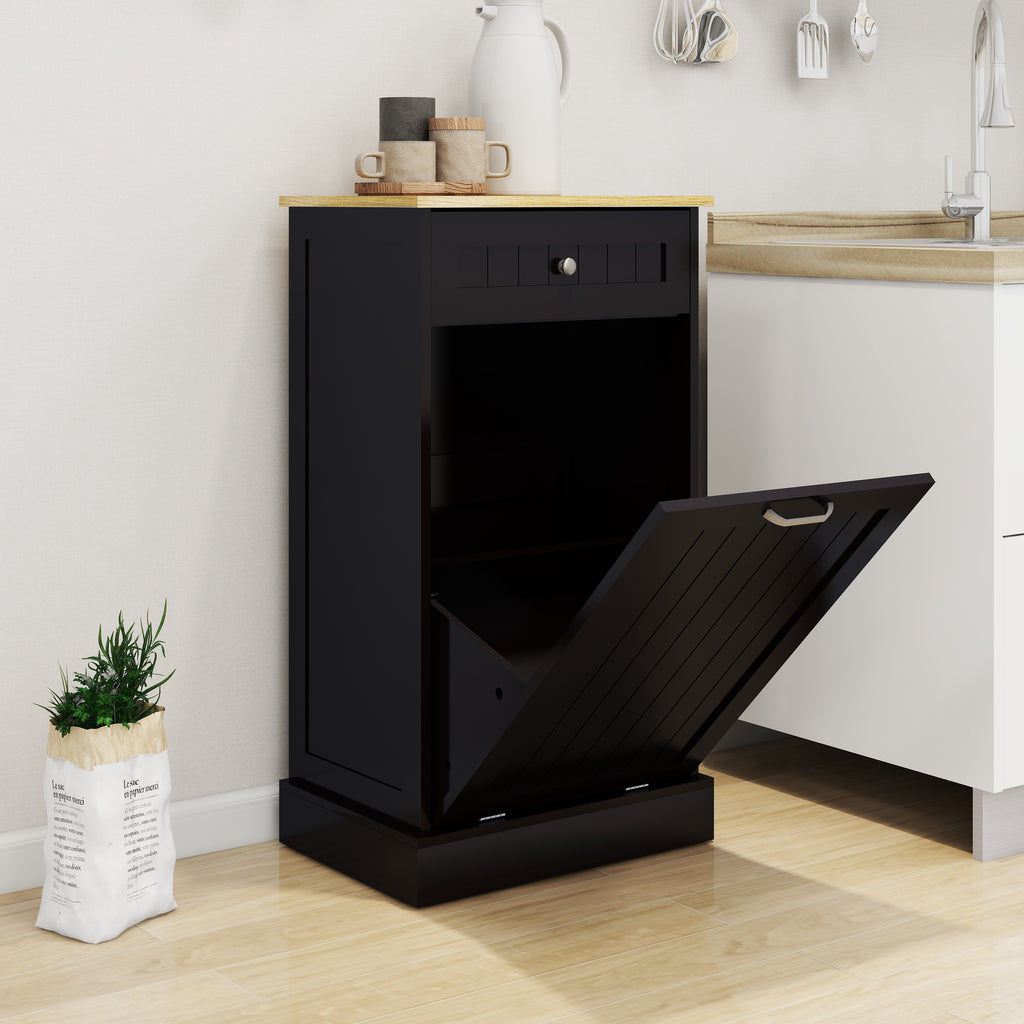 One Drawer and One-Compartment Tilt-Out Trash Cabinet - Black