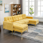 110" L-Shape Convertible Sectional Sofa with Movable Ottoman