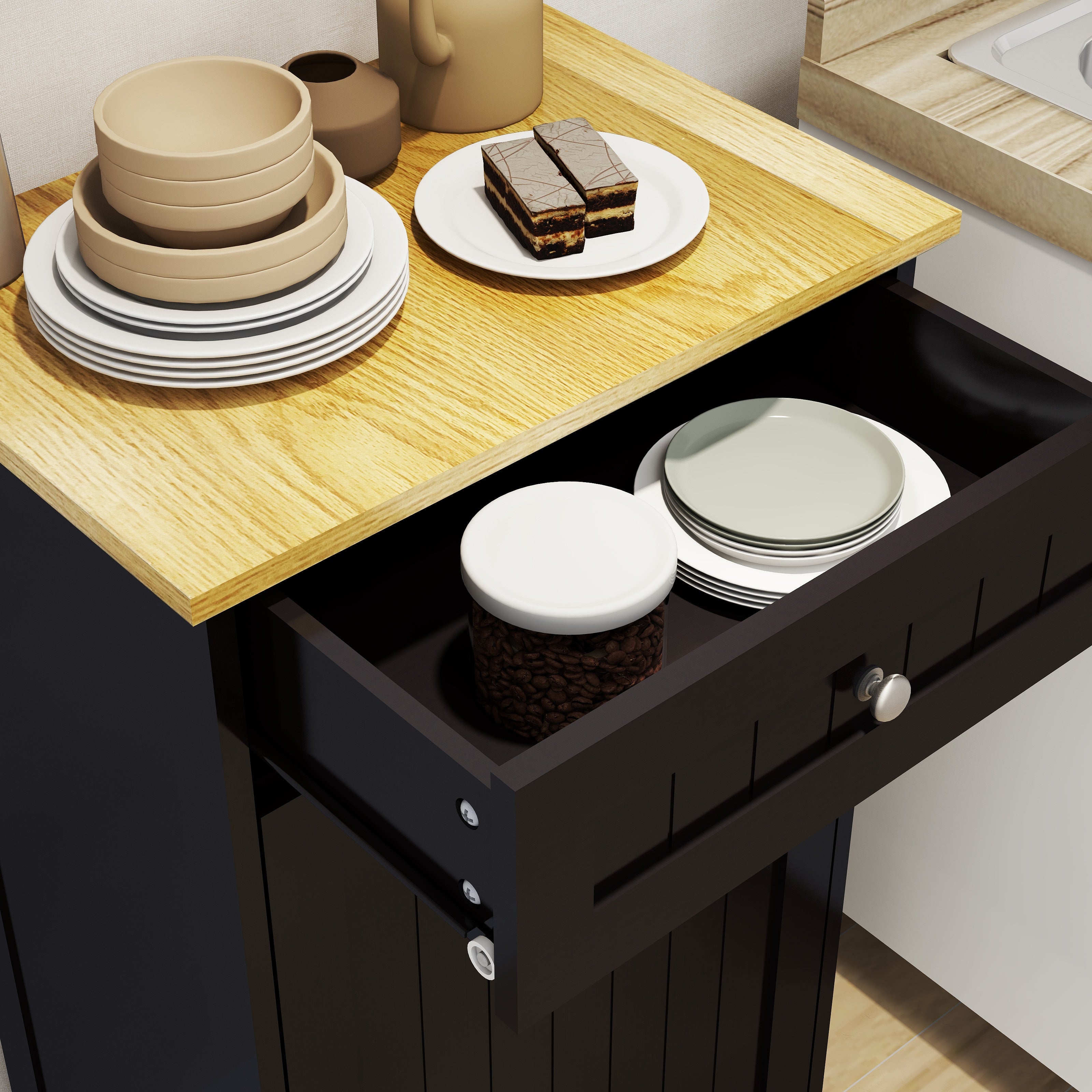 One Drawer and One-Compartment Tilt-Out Trash Cabinet - Black
