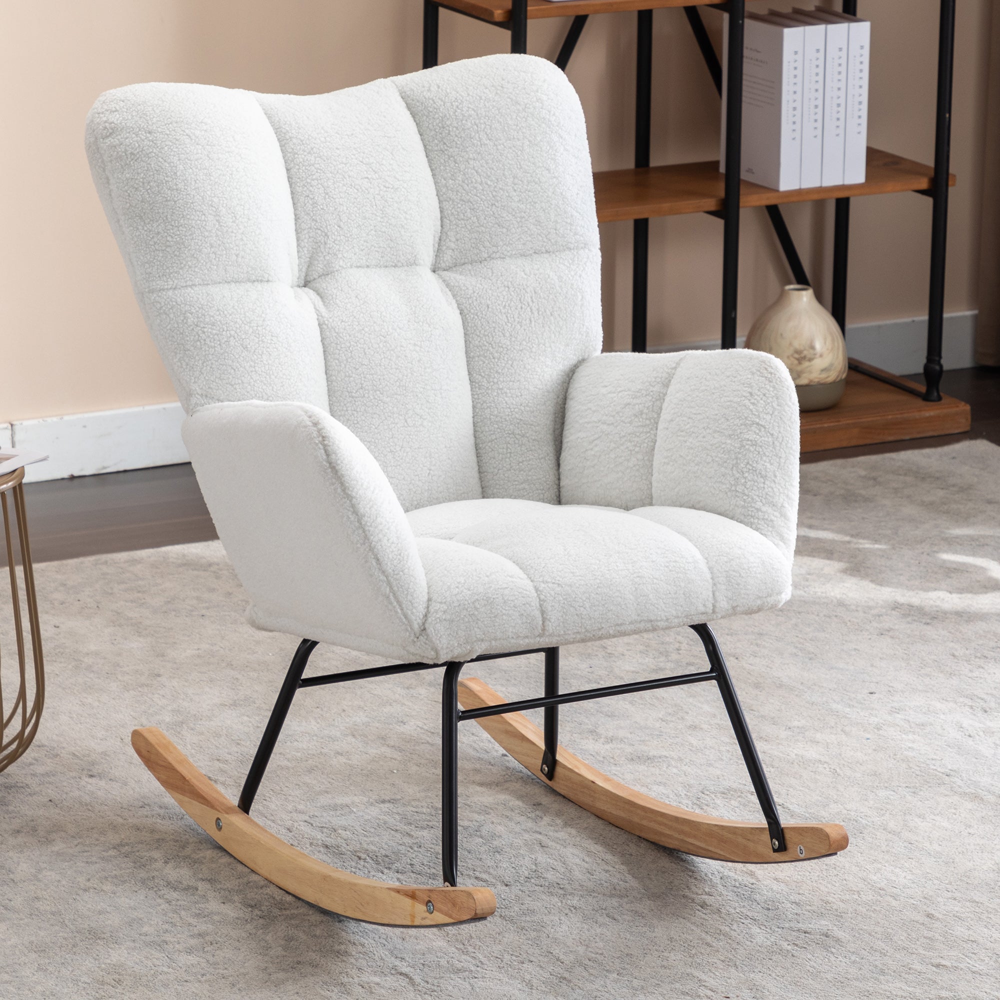 Teddy Fabric Leisure Rocking Chair with Tufted Backrest